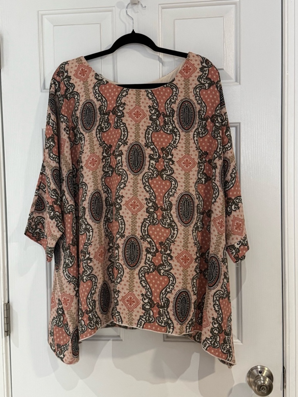 cha cha vente Coral and Cream Boho Scoop Neck Tunic